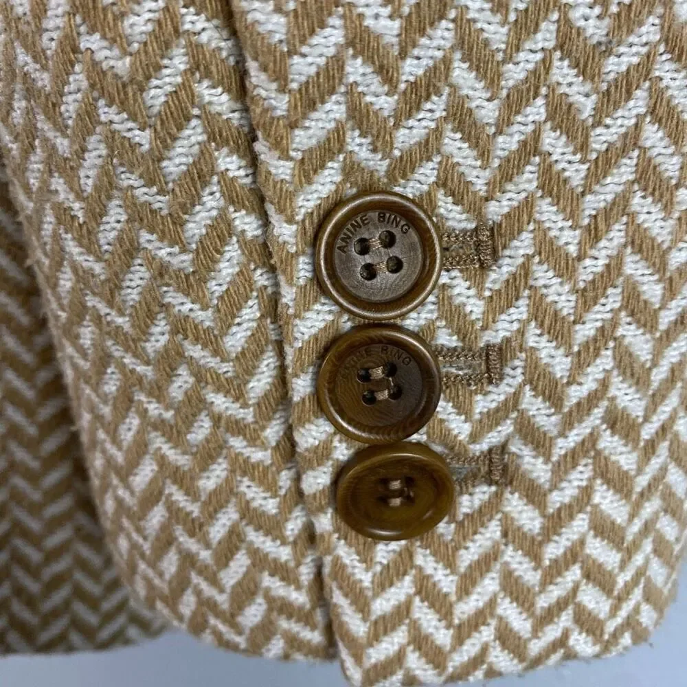 ANINE BING Fishbone Herringbone Pattern Blazer Jacket